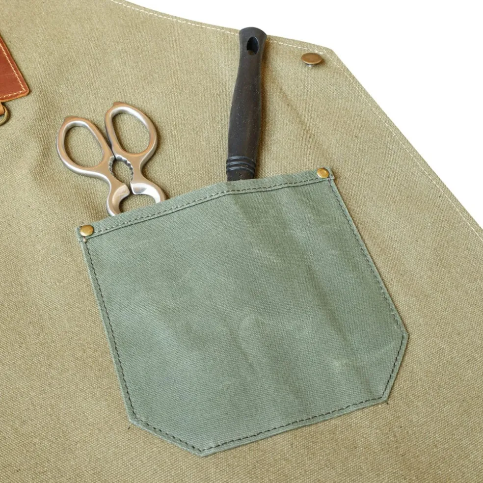 Shinrai Knives - Schort Hoogwaardig Canvas & Leer Groen