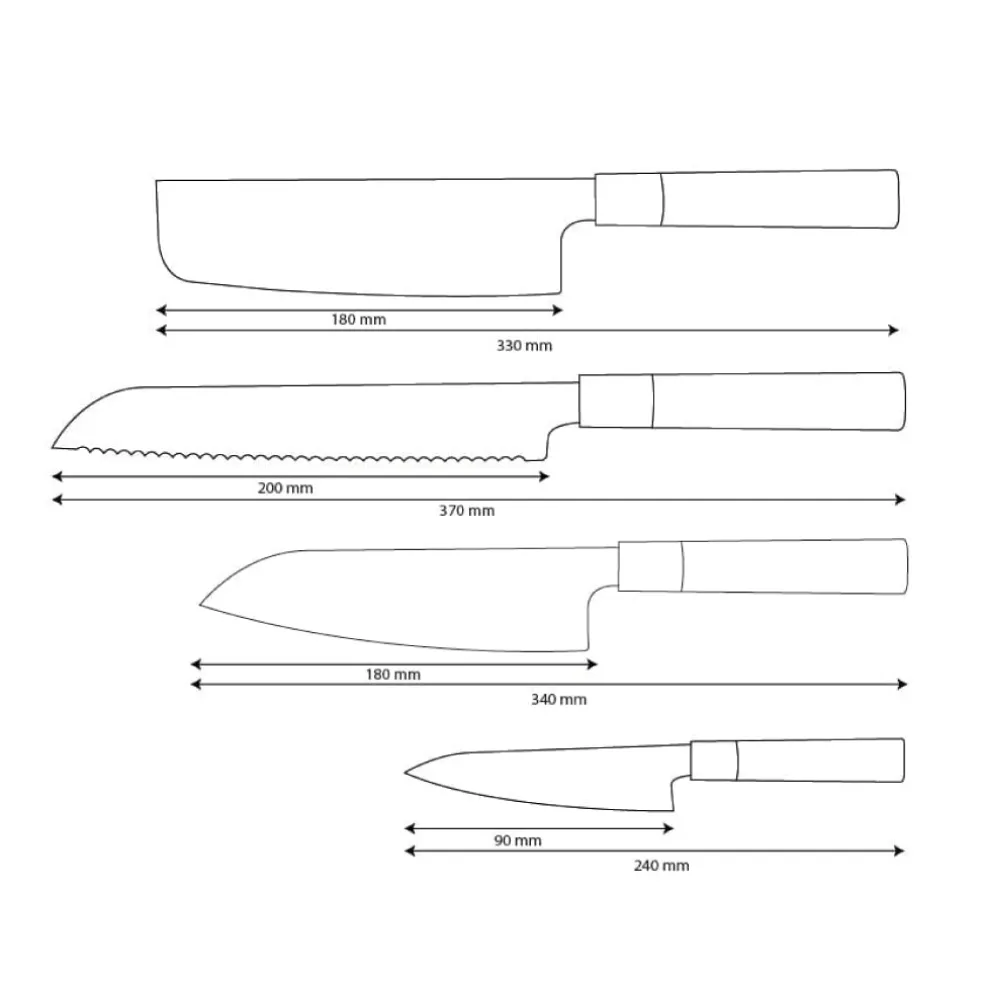 Shinrai Knives - Takumi Kaza 4-delige Damascus Messenset - Santoku + Broodmes + Nakiri + Schilmes