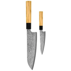 Shinrai Knives - Takumi Kaza 2-delige Damascus Messenset - Santoku + Schilmes