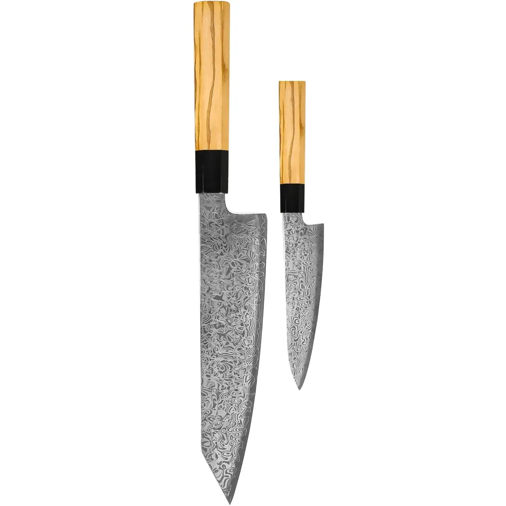 Shinrai Knives - Takumi Kaza 2-delige Damascus Messenset - Kiritsuke + Schilmes