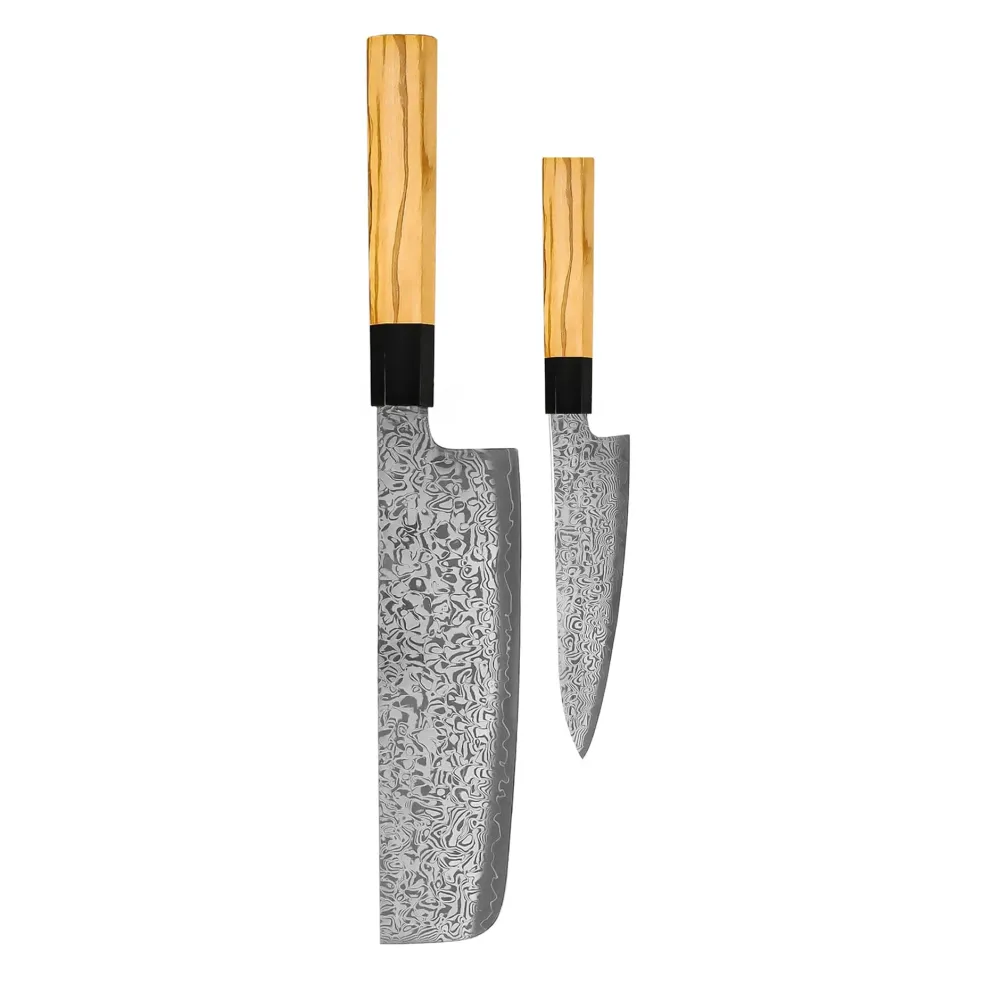 Shinrai Knives - Takumi Kaza 2-delige Damascus Messenset - Nakiri + Schilmes
