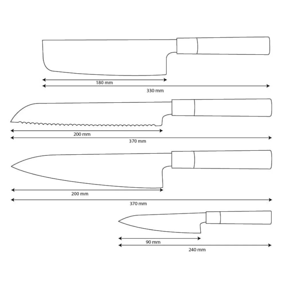 Shinrai Knives - Takumi Kaza 4-delige Damascus Messenset - Koksmes + Broodmes + Nakiri + Schilmes