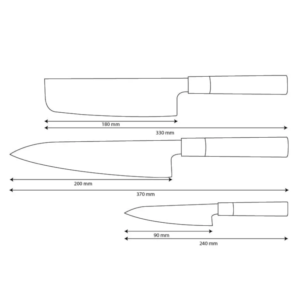 Shinrai Knives - Takumi Kaza 3-delige Damascus Messenset - Koksmes + Nakiri + Schilmes