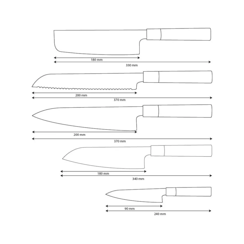 Shinrai Knives - Takumi Kaza 5-delige Damascus Messenset - Koksmes + Broodmes + Nakiri + Santoku + Schilmes