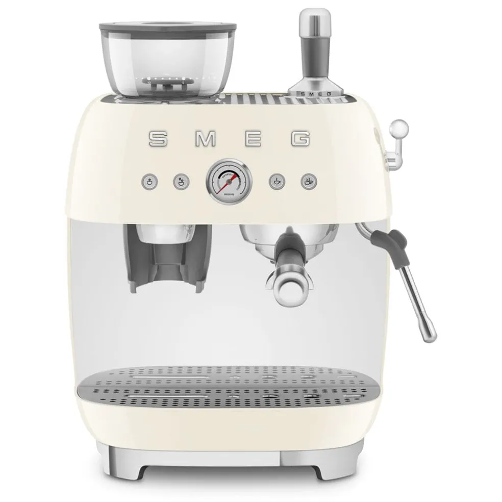 Smeg - Espressomachine | Crème | Jaren 50 | Handmatige espressomachine met geïntegreerde bonenmaler