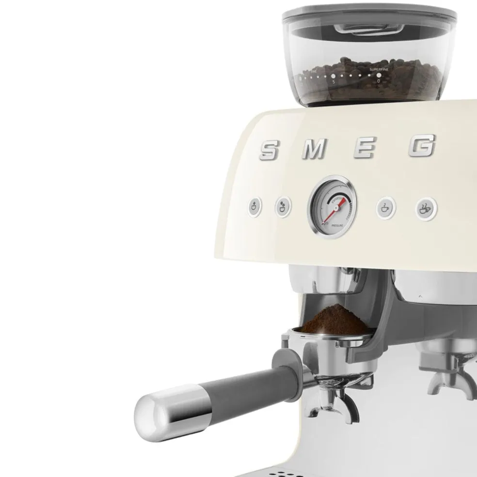 Smeg - Espressomachine | Crème | Jaren 50 | Handmatige espressomachine met geïntegreerde bonenmaler