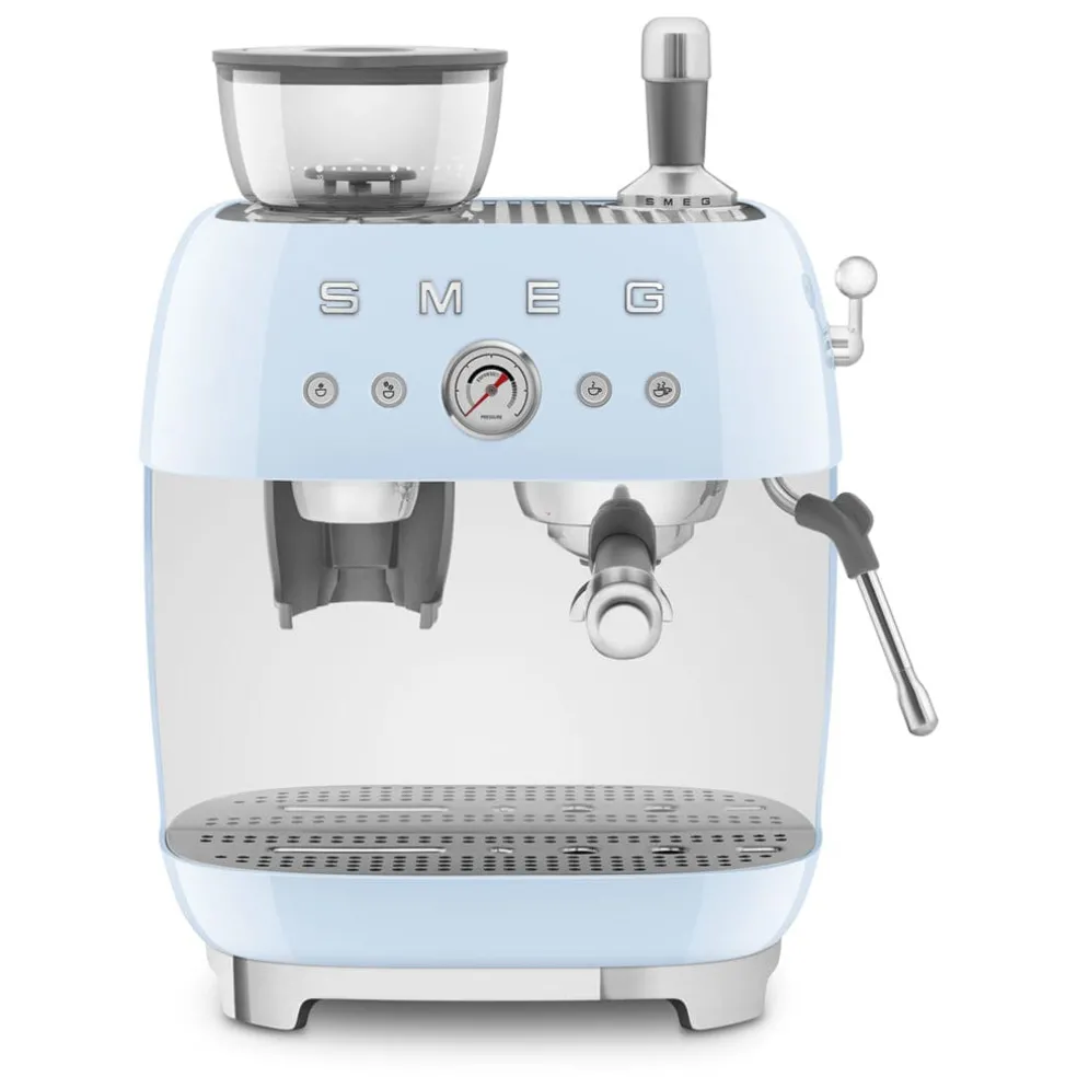 Smeg - Espressomachine | Pastelblauw | Jaren 50 | Handmatige espressomachine met geïntegreerde bonenmaler