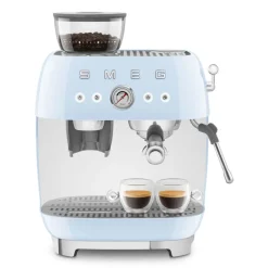 Smeg - Espressomachine | Pastelblauw | Jaren 50 | Handmatige espressomachine met geïntegreerde bonenmaler