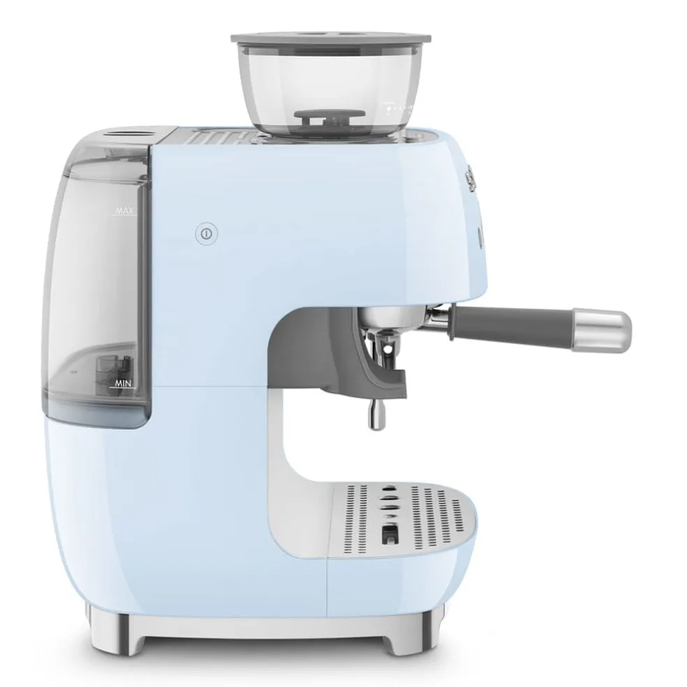 Smeg - Espressomachine | Pastelblauw | Jaren 50 | Handmatige espressomachine met geïntegreerde bonenmaler