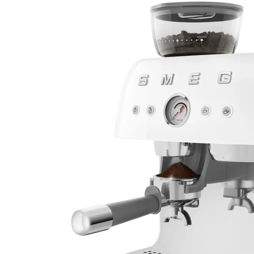 Smeg - Espressomachine | Wit | Jaren 50 | Handmatige espressomachine met geïntegreerde bonenmaler