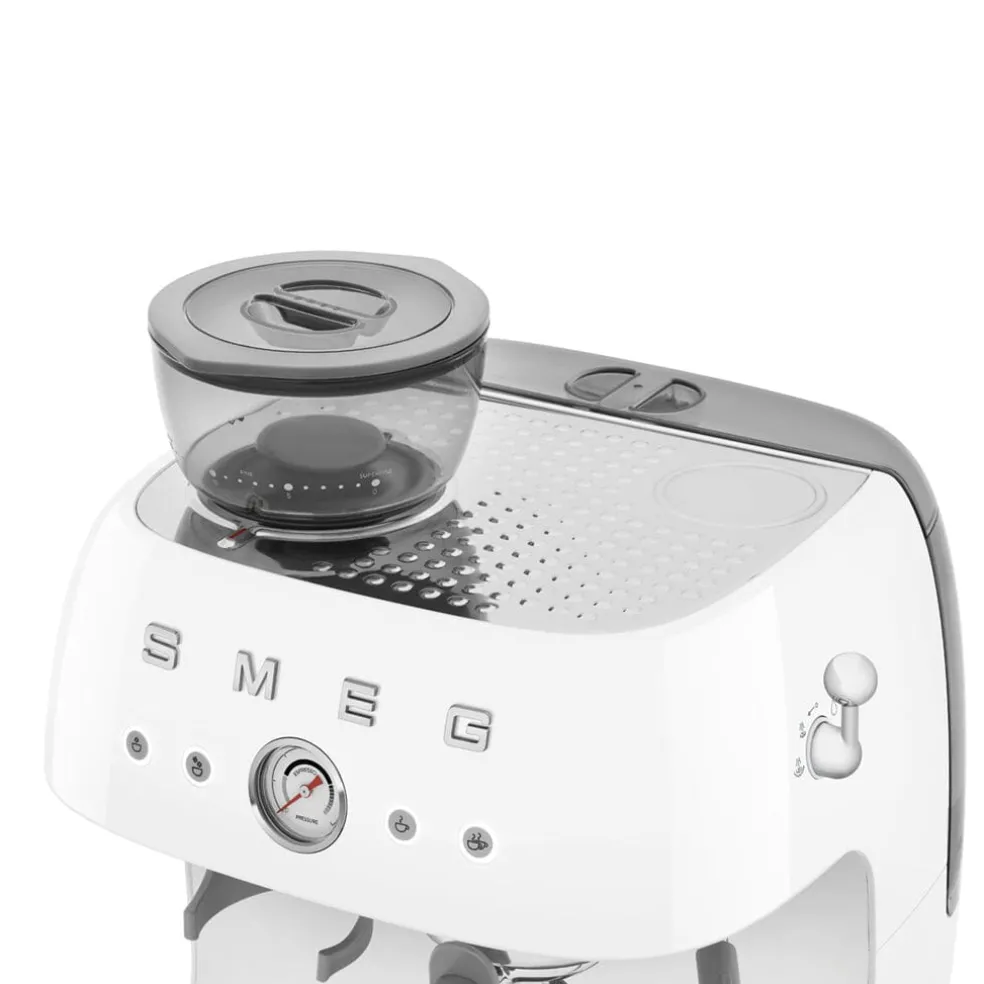 Smeg - Espressomachine | Wit | Jaren 50 | Handmatige espressomachine met geïntegreerde bonenmaler