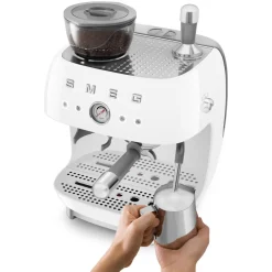 Smeg - Espressomachine | Wit | Jaren 50 | Handmatige espressomachine met geïntegreerde bonenmaler