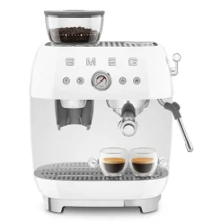 Smeg - Espressomachine | Wit | Jaren 50 | Handmatige espressomachine met geïntegreerde bonenmaler