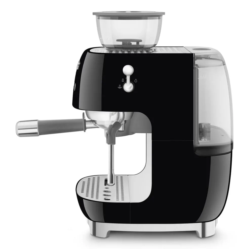 Smeg - Espressomachine | Zwart | Jaren 50 | Handmatige espressomachine met geïntegreerde bonenmaler