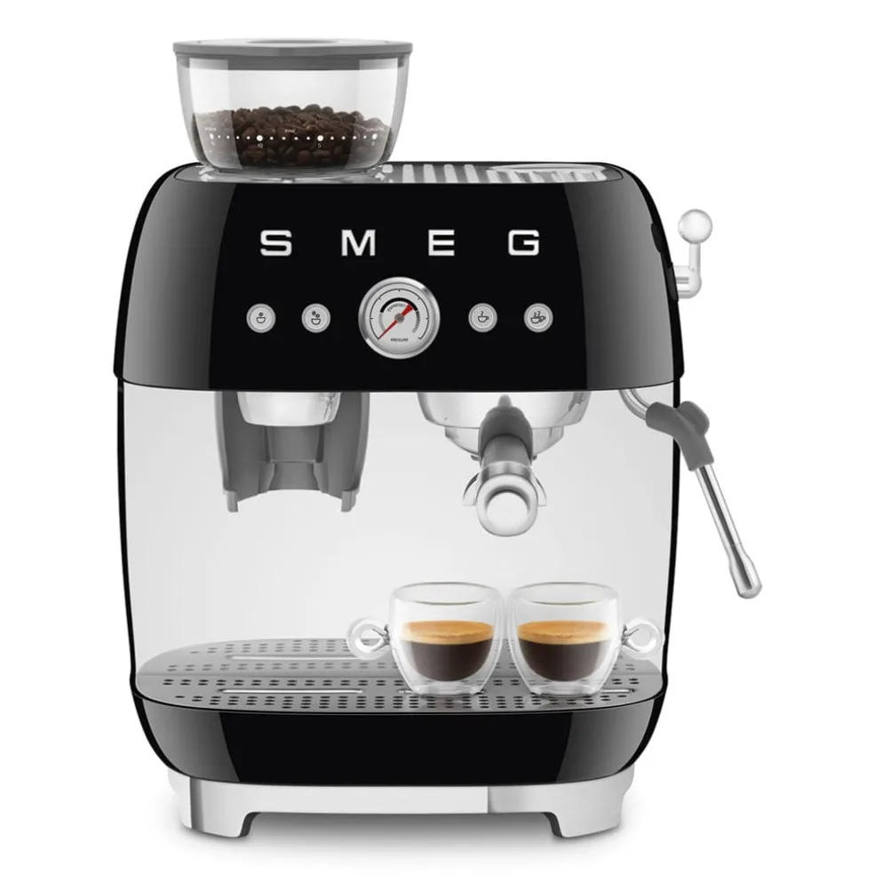 Smeg - Espressomachine | Zwart | Jaren 50 | Handmatige espressomachine met geïntegreerde bonenmaler