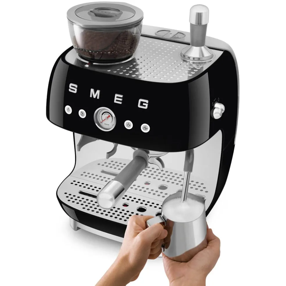 Smeg - Espressomachine | Zwart | Jaren 50 | Handmatige espressomachine met geïntegreerde bonenmaler